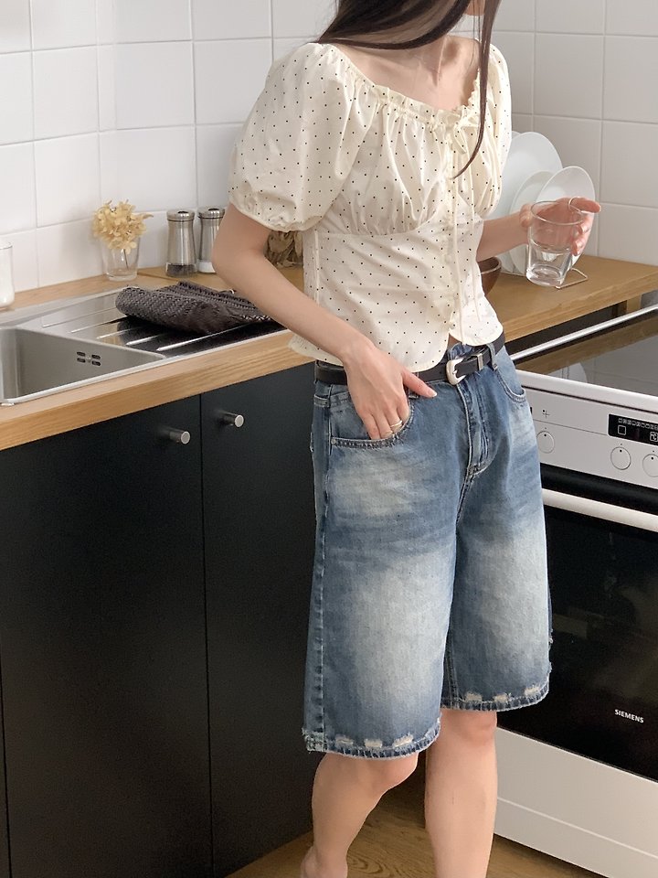 Cranae - Korean Women Fashion - #vintagekidsstyle - Reese Denim Shorts - 9