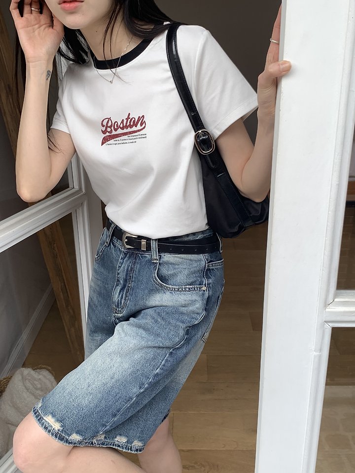 Cranae - Korean Women Fashion - #vintagekidsstyle - Boston Crop Tee - 6