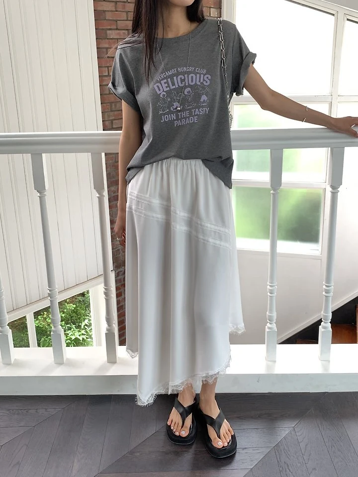 Cranae - Korean Women Fashion - #womensfashion - Diagonal Lace Skirt - 8