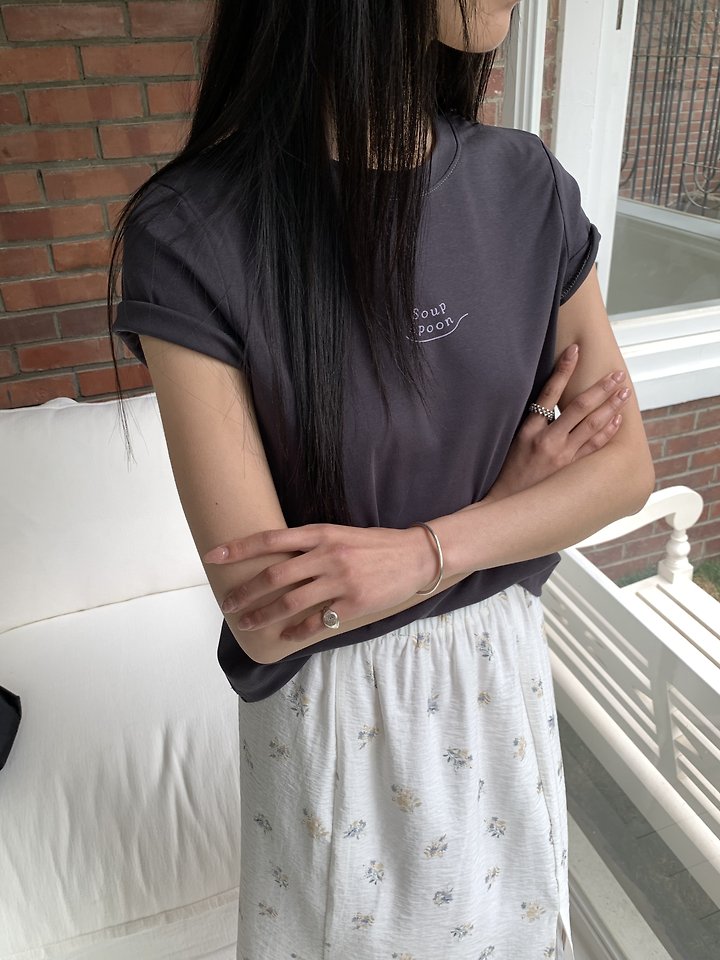 Cranae - Korean Women Fashion - #momslook - Soup Spoon Mini Logo Slim Short-Sleeve Tee - 4