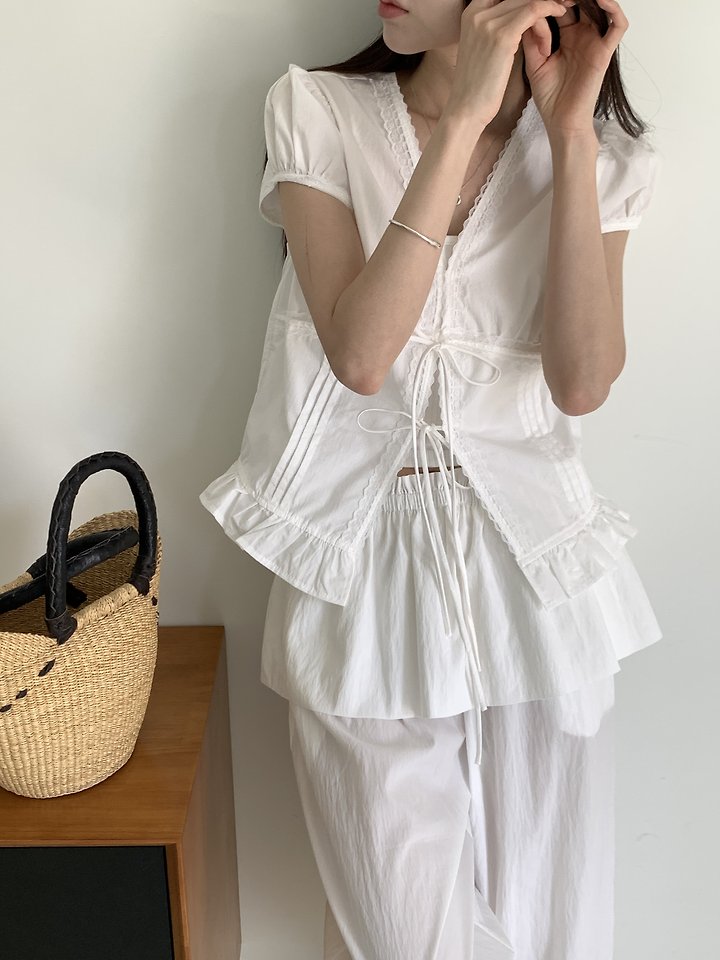 Cranae - Korean Women Fashion - #womensfashion - Dart Frill Blouse - 2