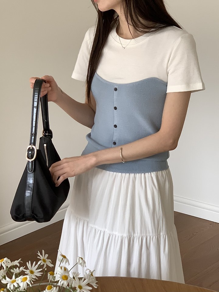 Cranae - Korean Women Fashion - #womensfashion - Bow Contrast Knit Top - 11