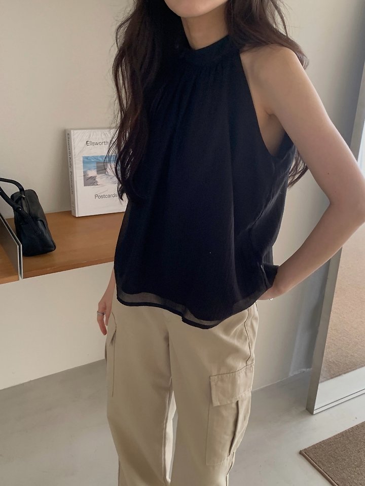 Dress Room - Korean Women Fashion - #momslook - Halter-Neck Linen Blouse - 2