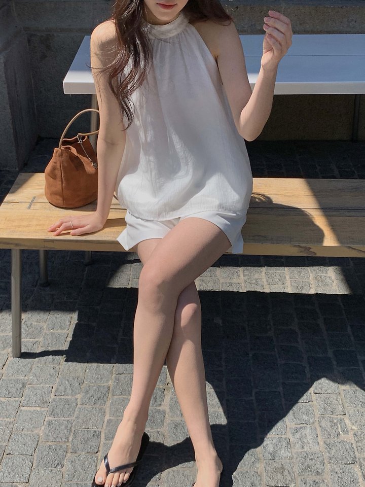 Dress Room - Korean Women Fashion - #pursuepretty - Halter-Neck Linen Blouse - 12