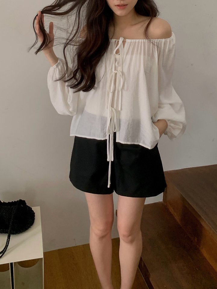 Dress Room - Korean Women Fashion - #pursuepretty - Shoe Ribbon Blouse - 7