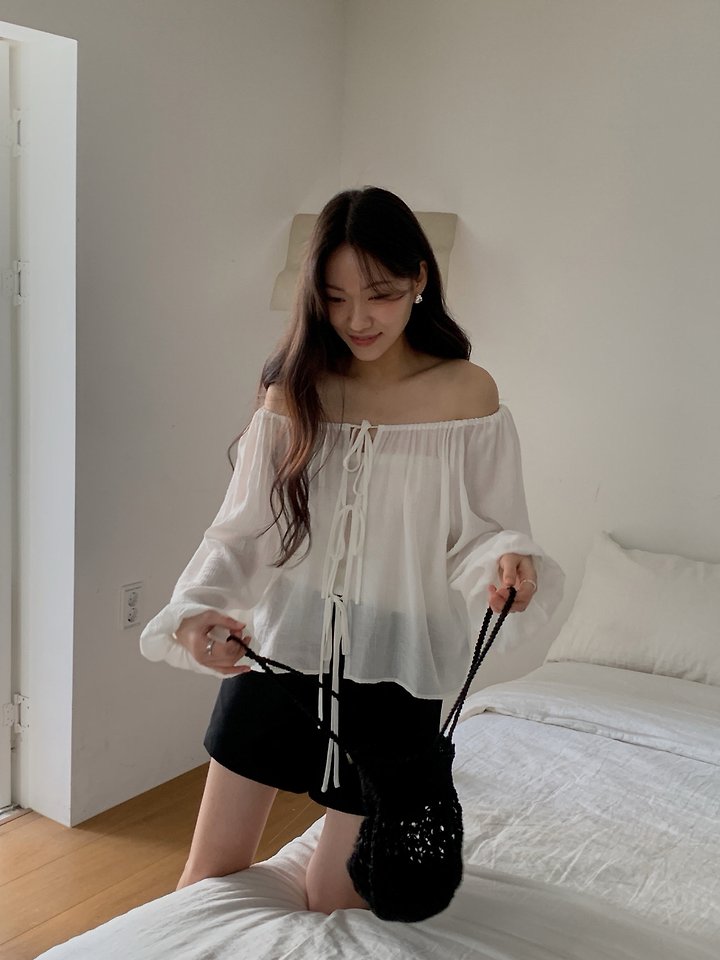 Dress Room - Korean Women Fashion - #restrostyle - Shoe Ribbon Blouse - 8