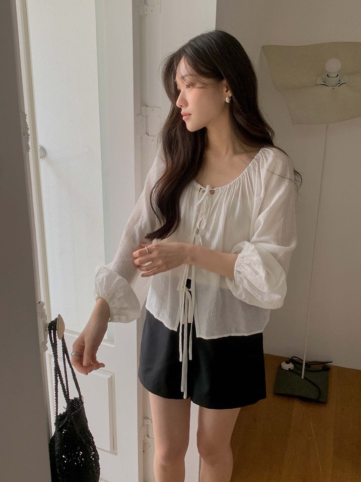 Dress Room - Korean Women Fashion - #romanticstyle - Shoe Ribbon Blouse - 9