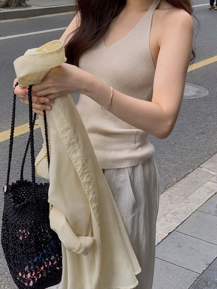 Dress Room - Korean Women Fashion - #thatsdarling - Milk Halter-Neck Knit Top - 7