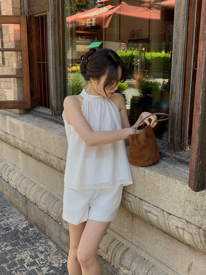 Dress Room - Korean Women Fashion - #vintageinspired - Halter-Neck Linen Blouse - 10