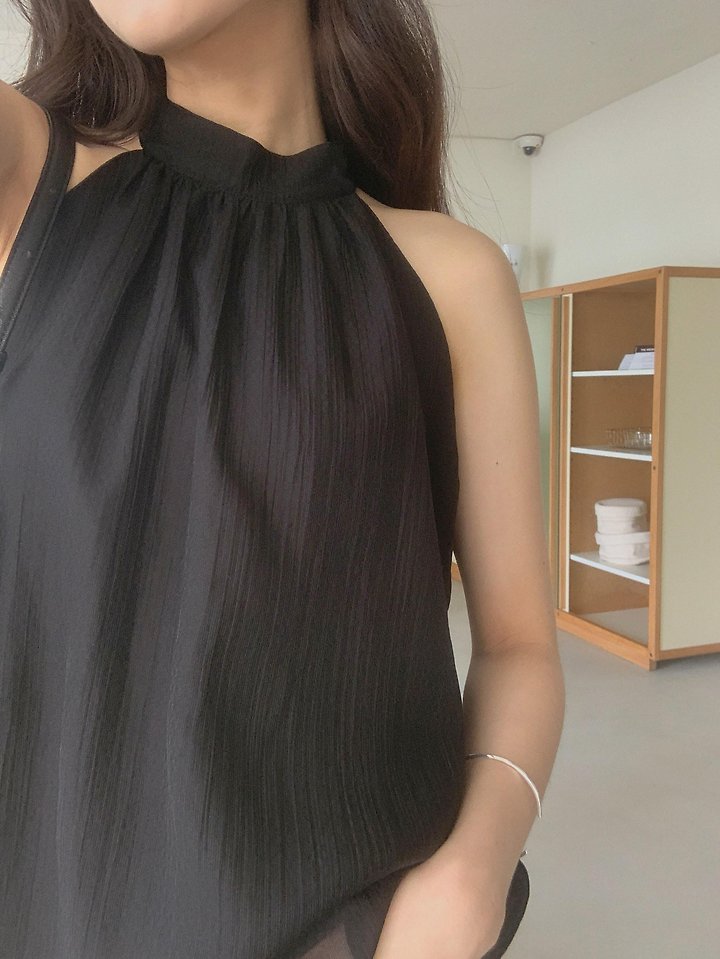 Dress Room - Korean Women Fashion - #womensfashion - Halter-Neck Linen Blouse - 3