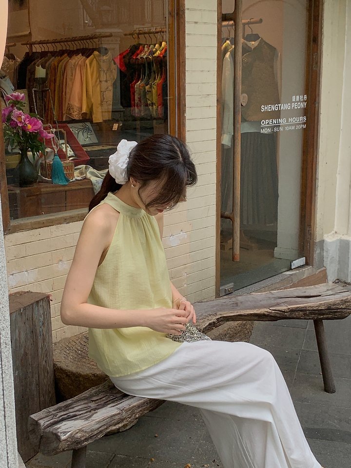 Dress Room - Korean Women Fashion - #womensfashion - Halter-Neck Linen Blouse - 5