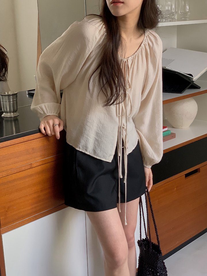 Dress Room - Korean Women Fashion - #momslook - Shoe Ribbon Blouse - 4