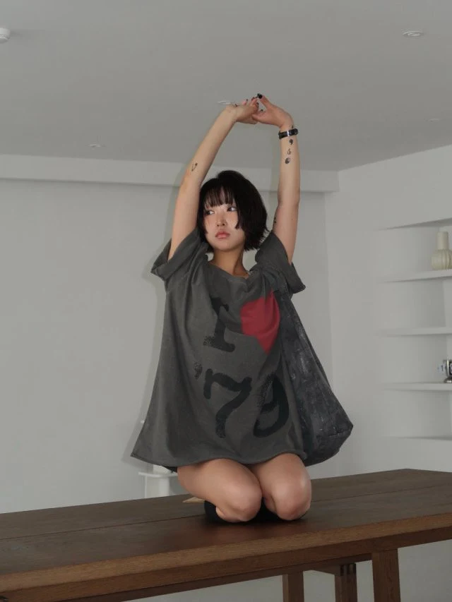Heil - Korean Women Fashion - #momslook - Pigment Love One-Shoulder Tee - 3