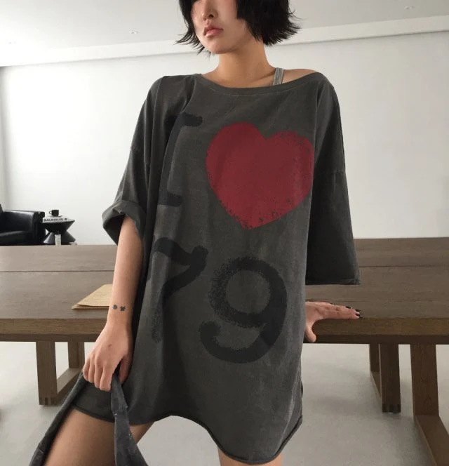 Heil - Korean Women Fashion - #momslook - Pigment Love One-Shoulder Tee - 5