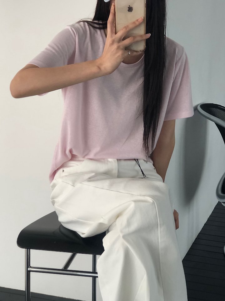 Heize - Korean Women Fashion - #pursuepretty - Linen Crewneck Tee - 2