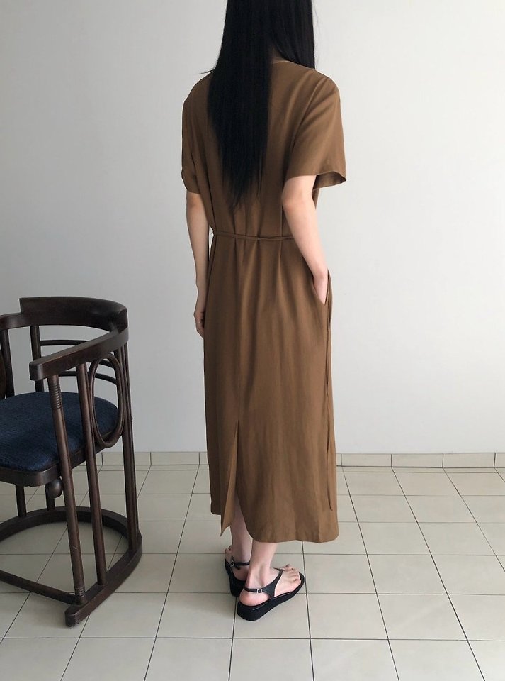 Heize - Korean Women Fashion - #pursuepretty - Linen Wrap One-piece - 4
