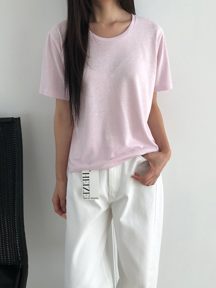 Heize - Korean Women Fashion - #restrostyle - Linen Crewneck Tee - 3