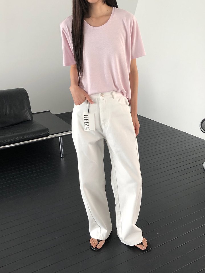 Heize - Korean Women Fashion - #restrostyle - Linen Crewneck Tee - 4