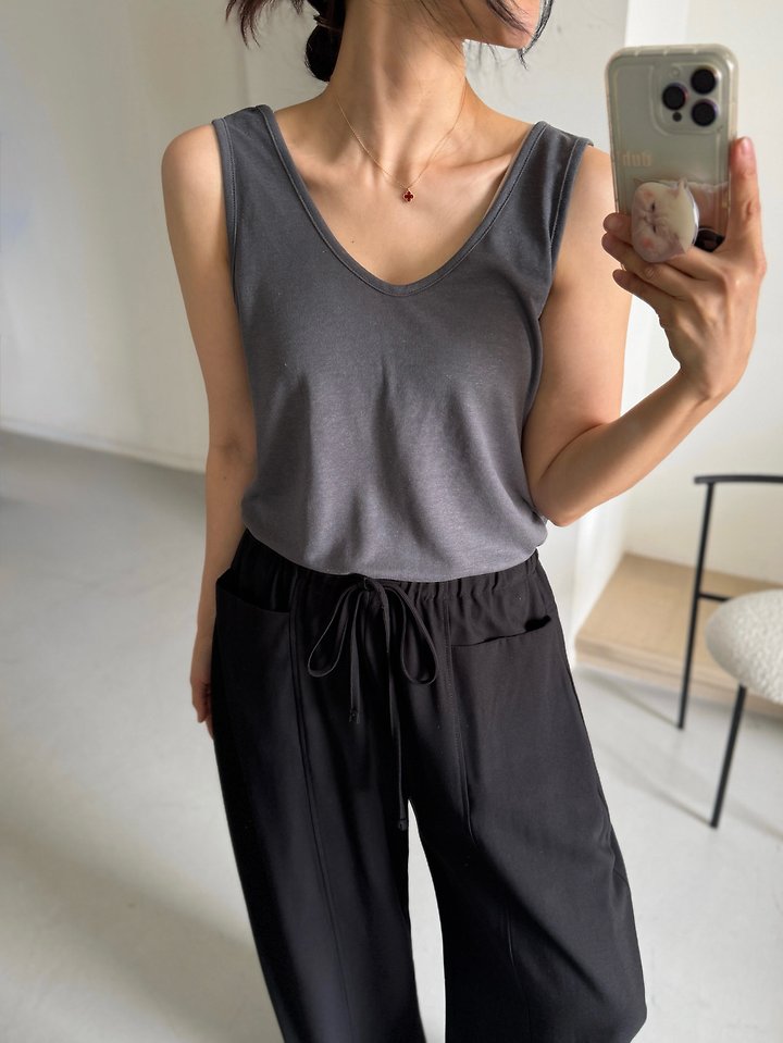 Heize - Korean Women Fashion - #momslook - Linen Sleeveless Tee - 4
