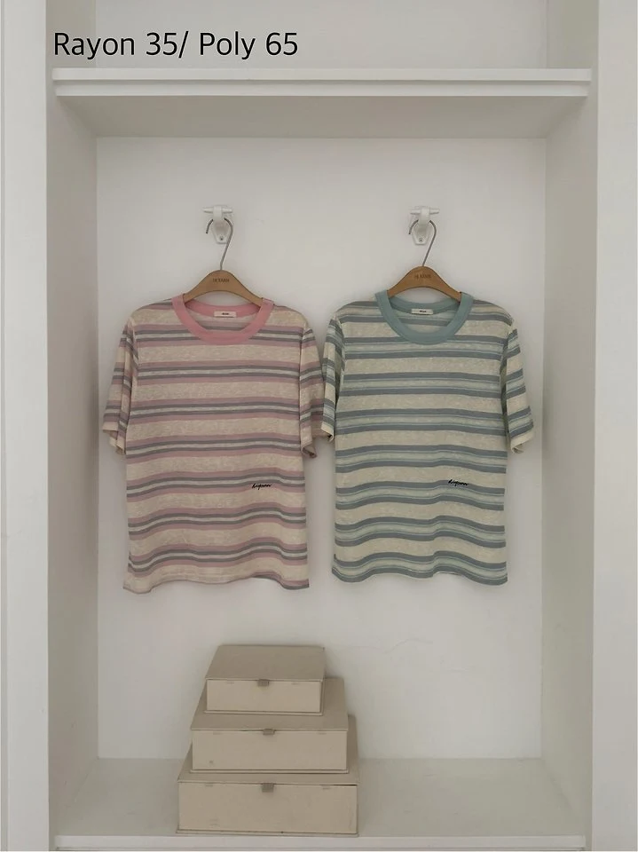 Hiyann - Korean Women Fashion - #momslook - Lavender Striped Tee