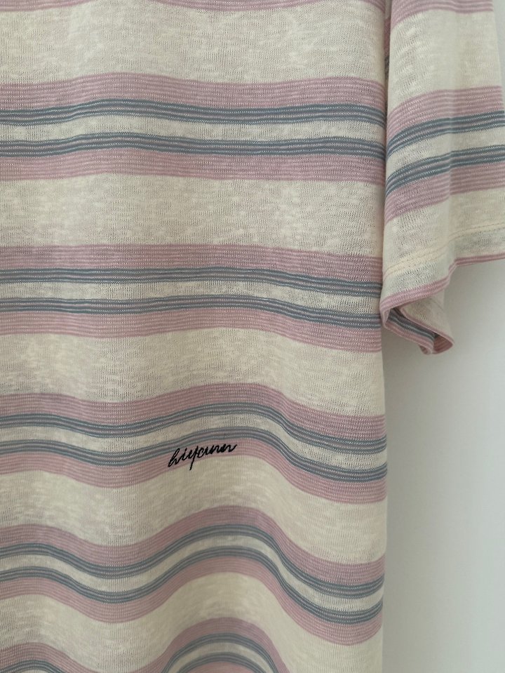 Hiyann - Korean Women Fashion - #momslook - Lavender Striped Tee - 3