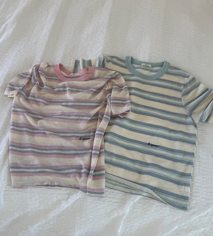 Hiyann - Korean Women Fashion - #momslook - Lavender Striped Tee - 9