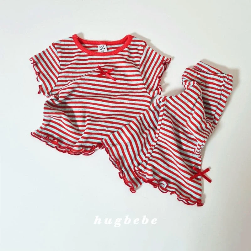 Hug Bebe - Korean Baby Fashion - #babyboutiqueclothing - Ribbon Stripe Set - 2
