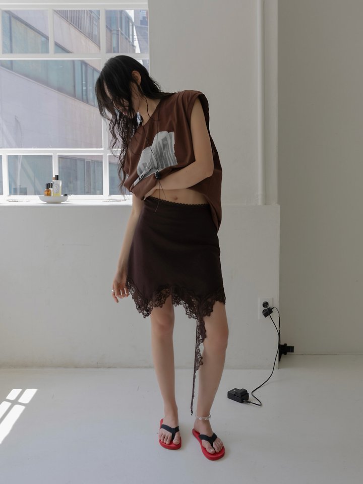 Inssense - Korean Women Fashion - #momslook - Asymmetric Drop Lace Silky Mini Skirt - 7