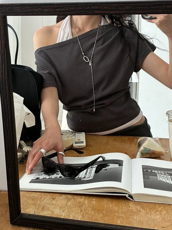 Inssense - Korean Women Fashion - #momslook - Two-Way Halter Layered Asymmetric Short-Sleeve Top