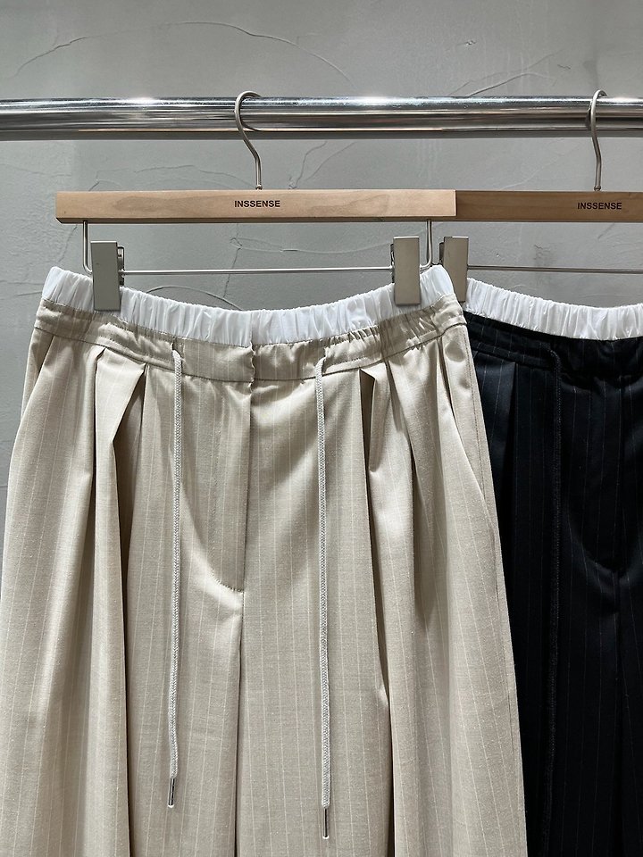 Inssense - Korean Women Fashion - #momslook - Pinstripe Double-Waist Pants - 12