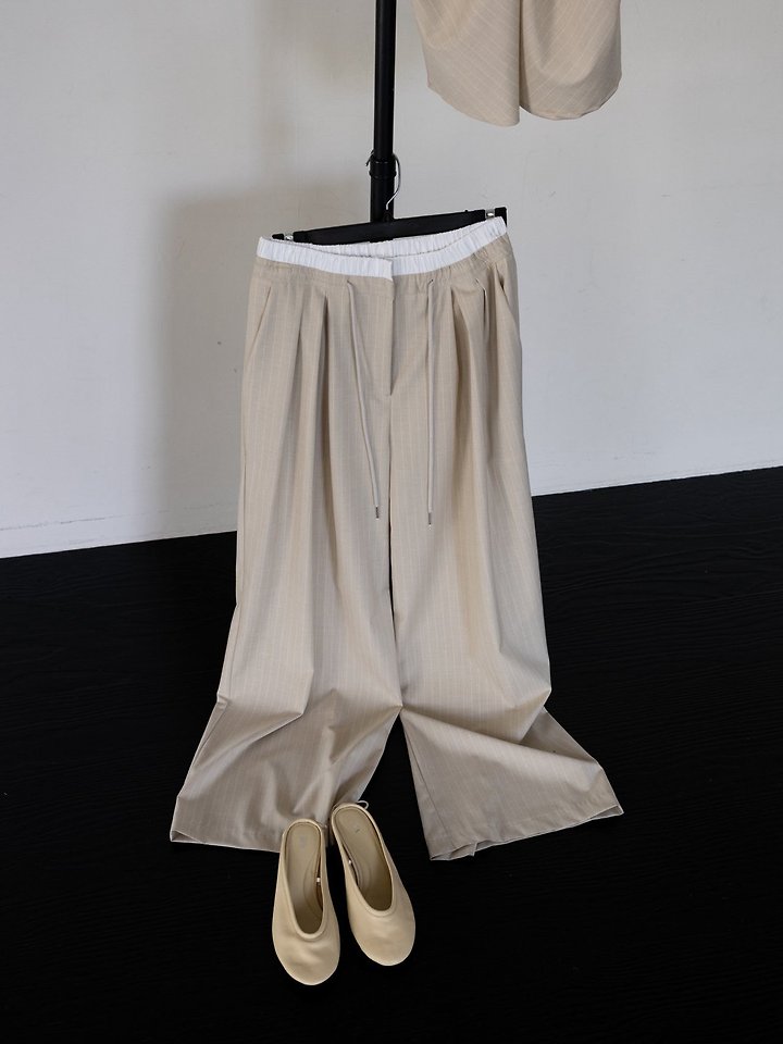 Inssense - Korean Women Fashion - #womensfashion - Pinstripe Double-Waist Pants - 4
