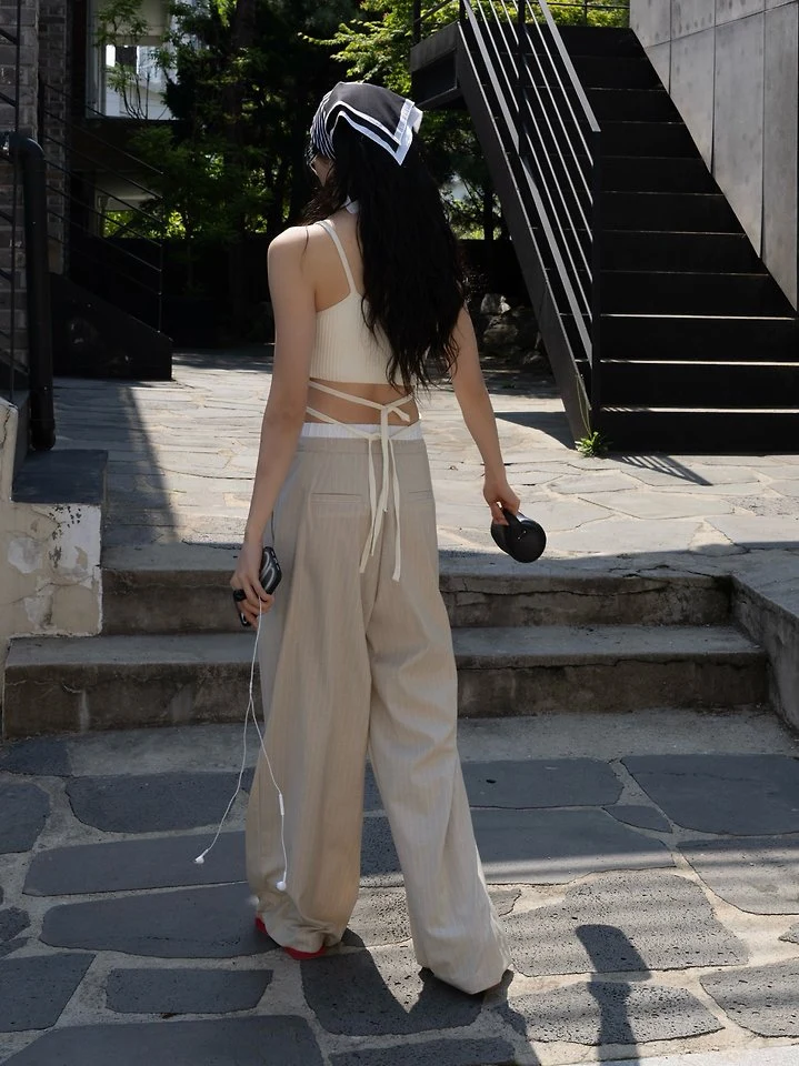 Inssense - Korean Women Fashion - #momslook - Pinstripe Double-Waist Pants - 8