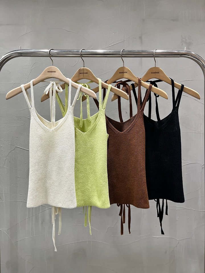 Inssense - Korean Women Fashion - #momslook - Double Strap Backless Halter Knit Top - 11