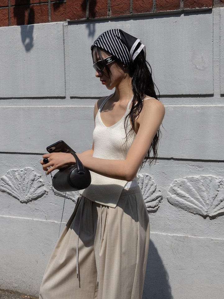 Inssense - Korean Women Fashion - #momslook - Double Strap Backless Halter Knit Top - 3