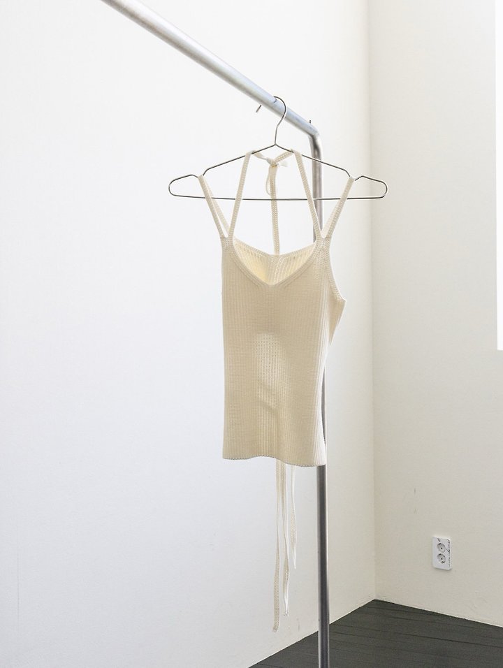 Inssense - Korean Women Fashion - #momslook - Double Strap Backless Halter Knit Top - 9