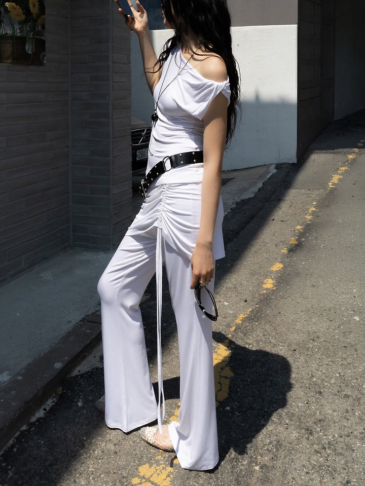 Inssense - Korean Women Fashion - #momslook - Twist One-Shoulder Off Top - 3