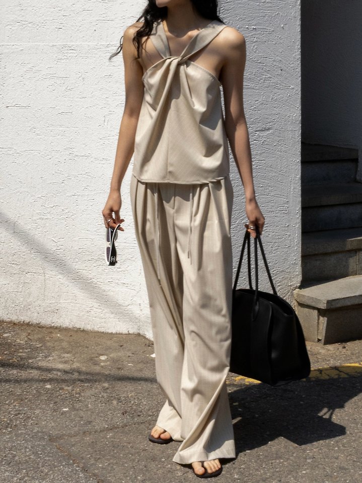 Inssense - Korean Women Fashion - #momslook - Pinstripe Knot Two-Way Blouse - 5
