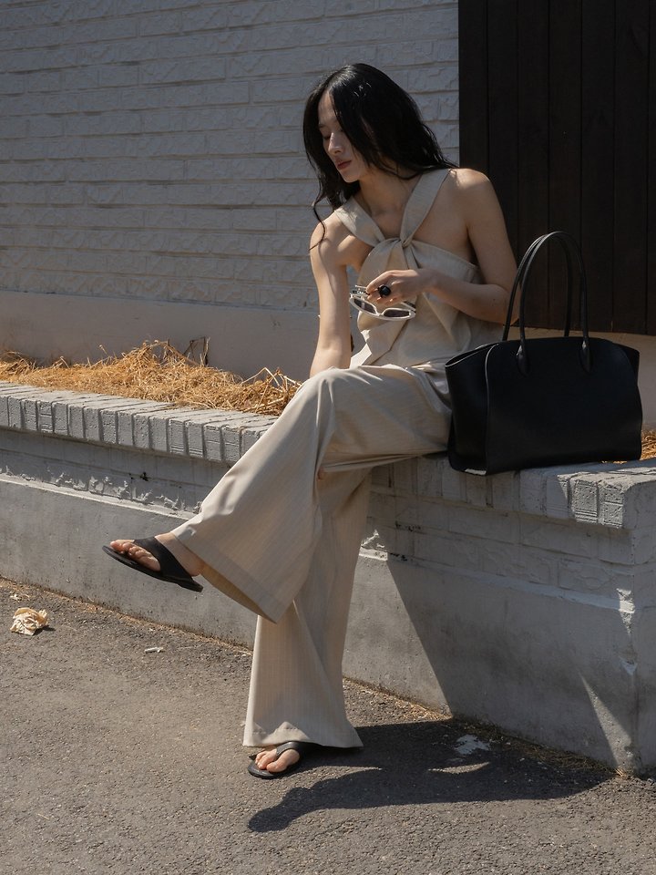 Inssense - Korean Women Fashion - #momslook - Pinstripe Knot Two-Way Blouse - 6