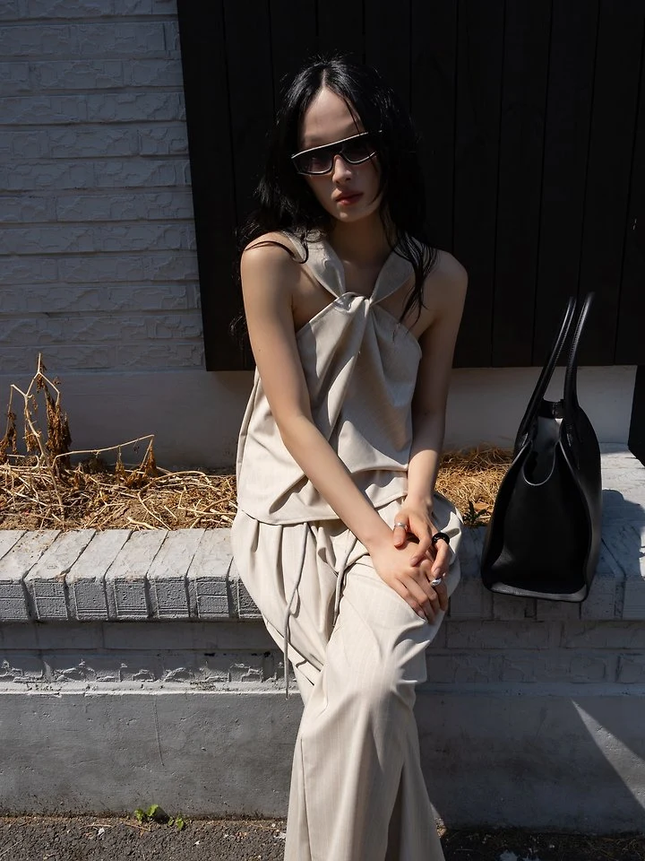 Inssense - Korean Women Fashion - #momslook - Pinstripe Knot Two-Way Blouse - 7