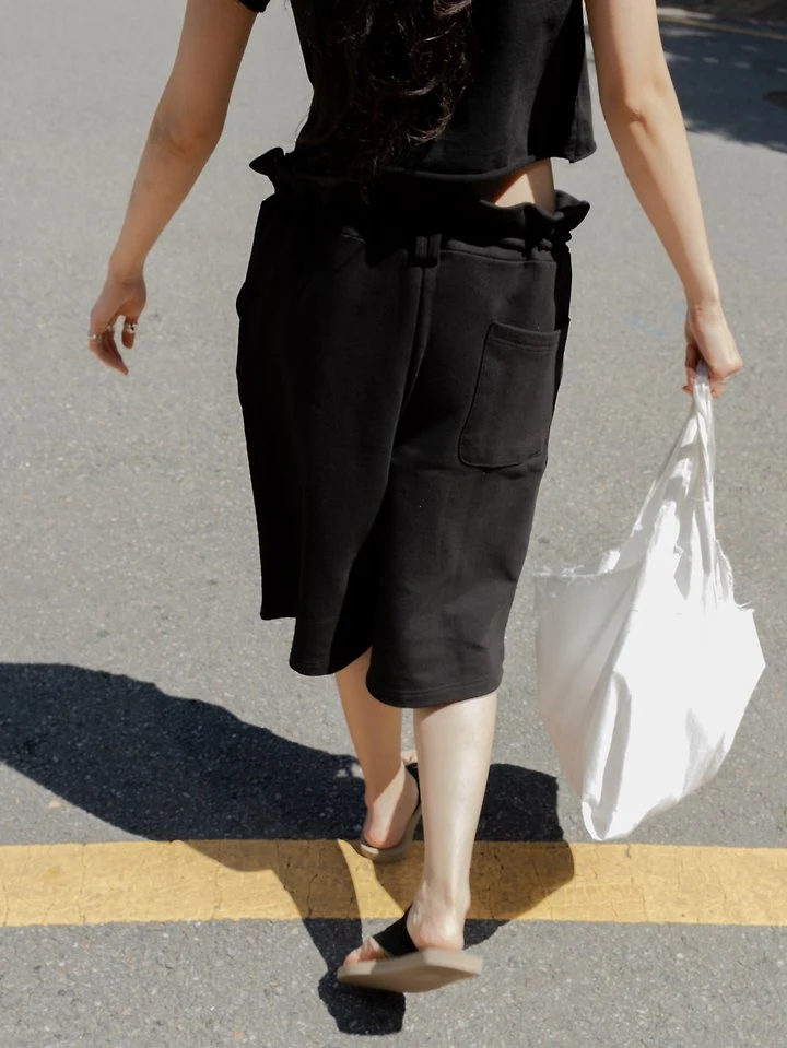 Inssense - Korean Women Fashion - #momslook - Summer Ruffle Waist Sweat Bermuda Shorts - 10
