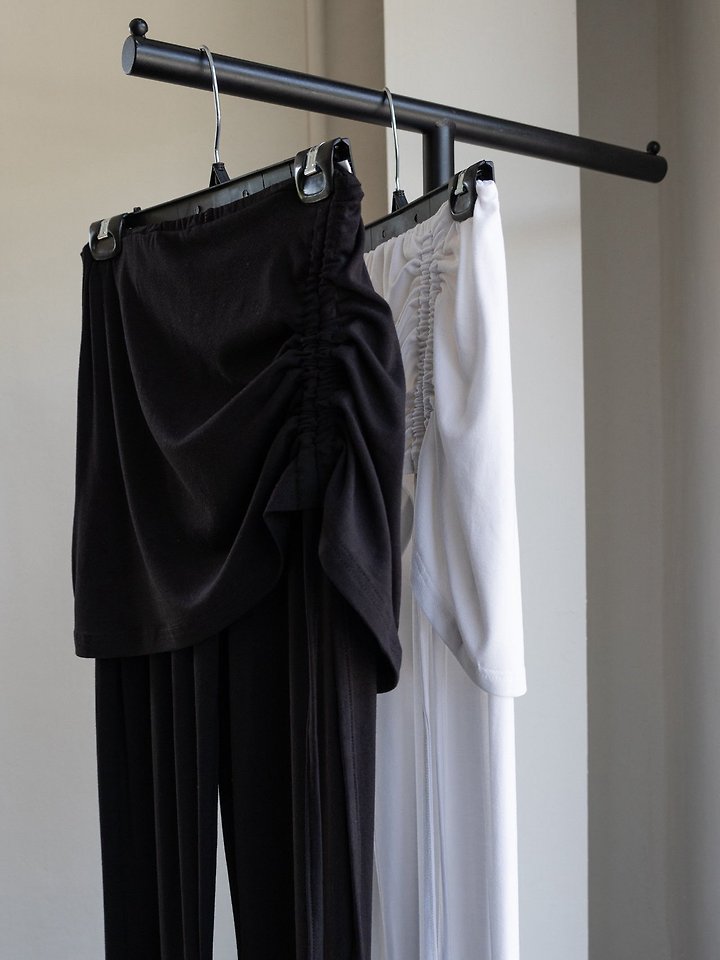 Inssense - Korean Women Fashion - #momslook - Drawstring Skirt-Layered Slim Pants - 6