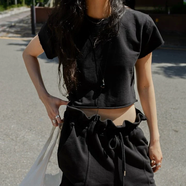 Inssense - Korean Women Fashion - #pursuepretty - Cut-Off Line Crop Tee