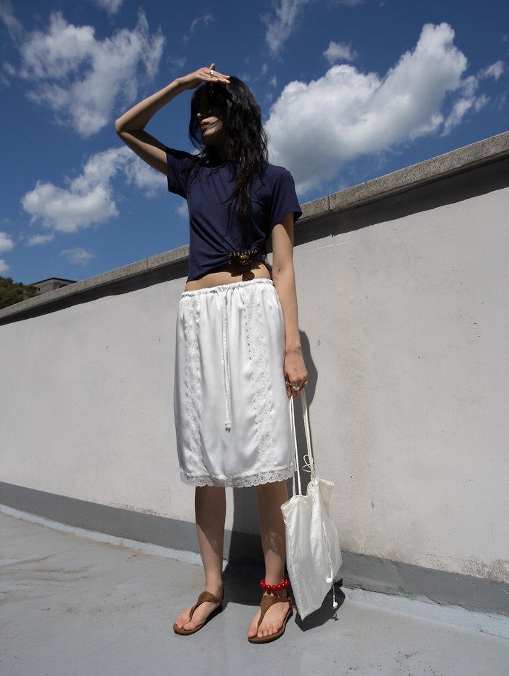 Inssense - Korean Women Fashion - #pursuepretty - Lace Trim Silky Midi Skirt - 4
