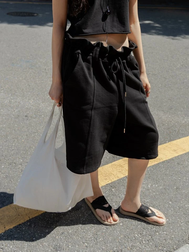 Inssense - Korean Women Fashion - #restrostyle - Summer Ruffle Waist Sweat Bermuda Shorts