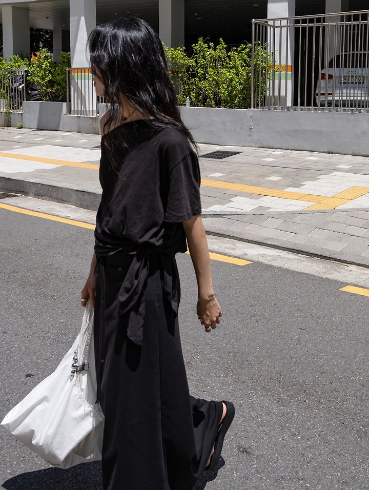 Inssense - Korean Women Fashion - #restrostyle - Slub Asymmetric Slit Off-Shoulder Top - 4