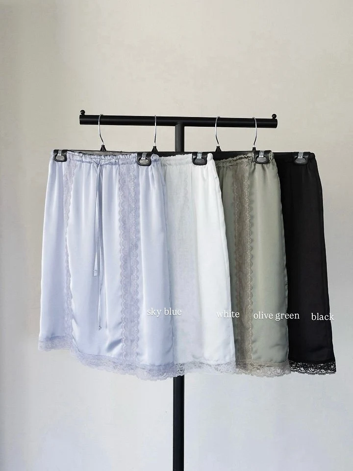 Inssense - Korean Women Fashion - #shopsmall - Lace Trim Silky Midi Skirt - 6
