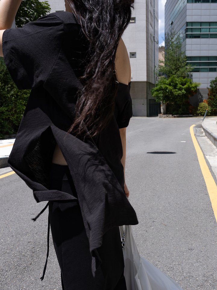 Inssense - Korean Women Fashion - #shopsmall - Slub Asymmetric Slit Off-Shoulder Top - 5