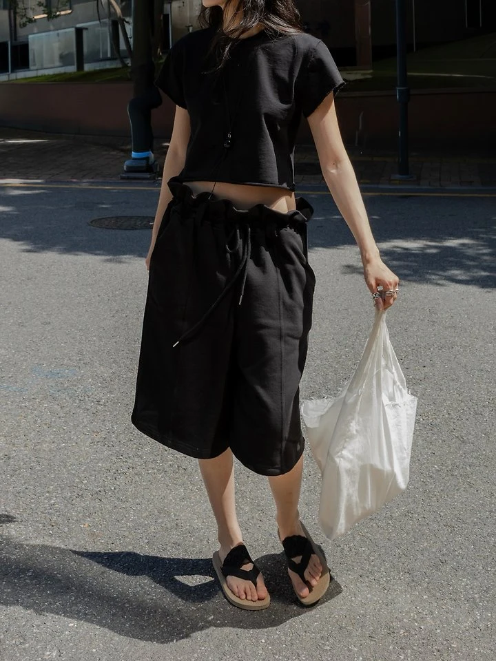 Inssense - Korean Women Fashion - #shopsmall - Summer Ruffle Waist Sweat Bermuda Shorts - 3