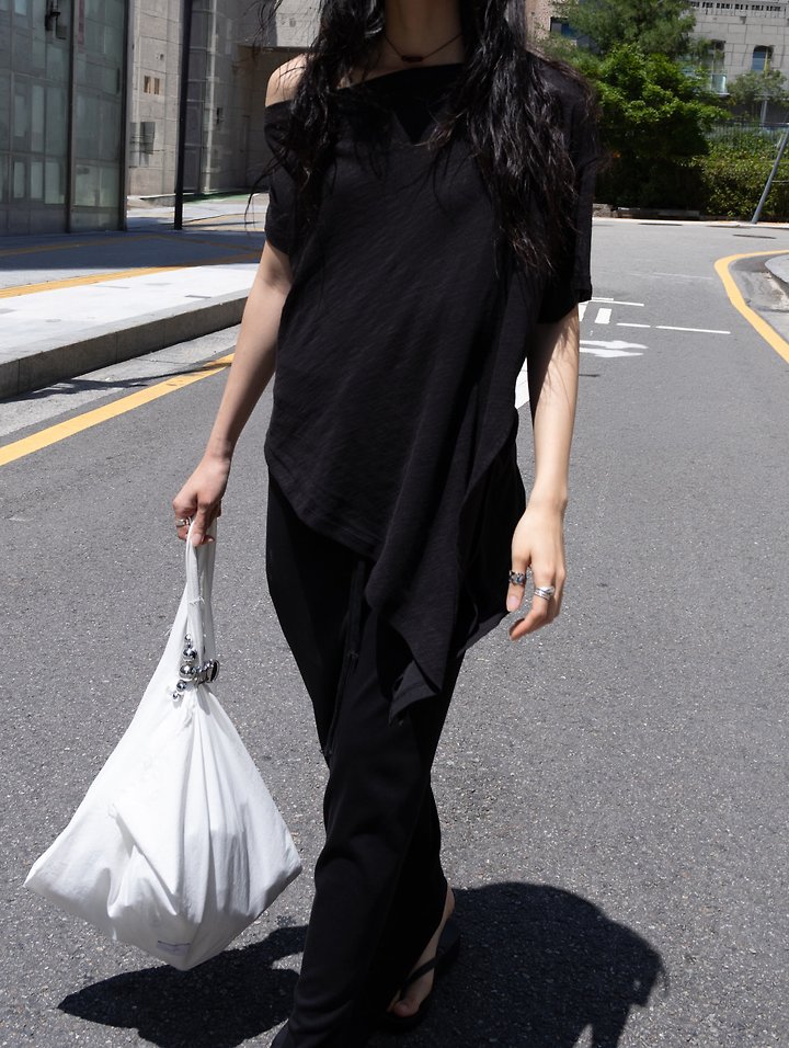 Inssense - Korean Women Fashion - #thatsdarling - Slub Asymmetric Slit Off-Shoulder Top - 6