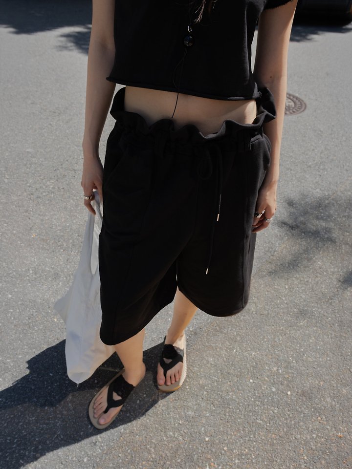 Inssense - Korean Women Fashion - #shopsmall - Summer Ruffle Waist Sweat Bermuda Shorts - 4